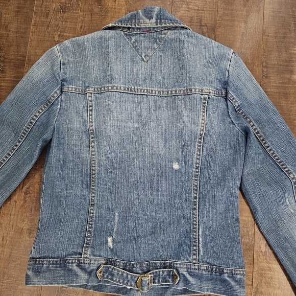 Tommy Hilfiger Distressed Denim Jacket Womens Size XS Faux Pockets - Picture 16 of 16